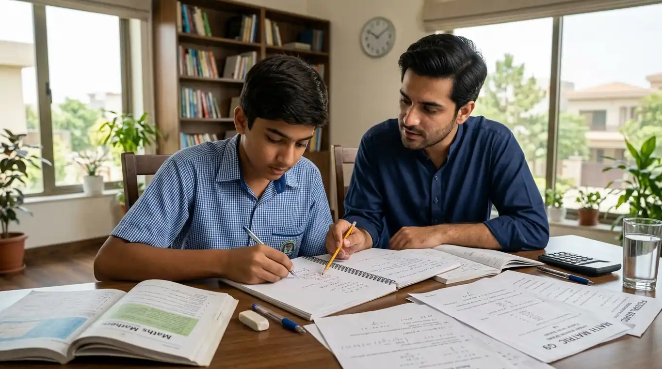 Home Tutor in G 9 Islamabad helping a student with mathematics homework at home