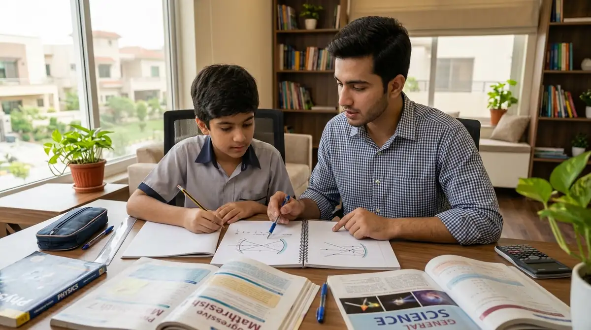 Home tutor in Bahria Town Islamabad helping a student with science studies