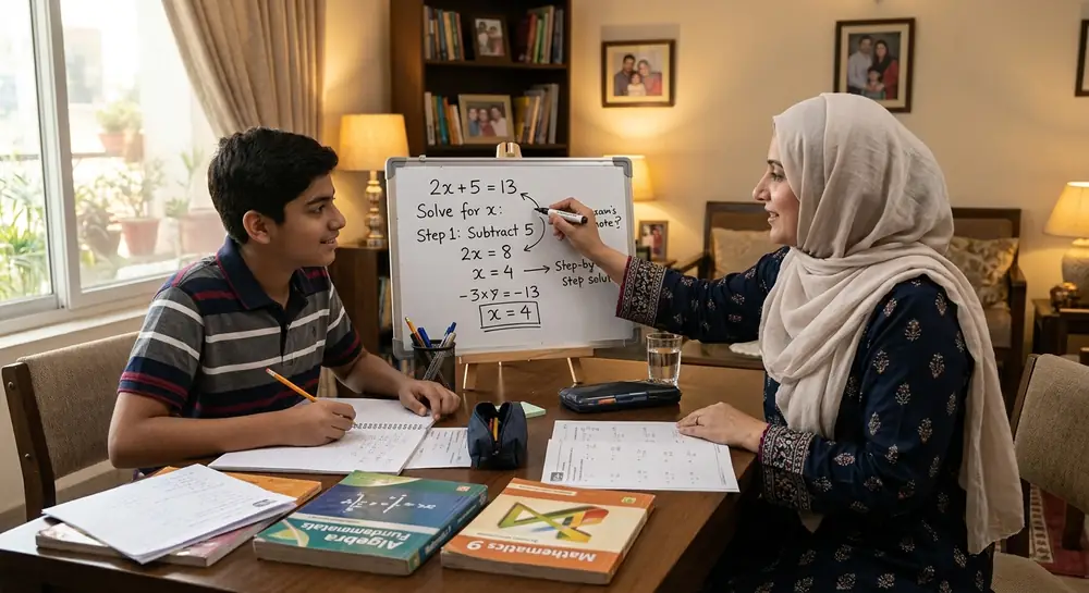 Home tutor in G 8 Islamabad explaining mathematics on a whiteboard