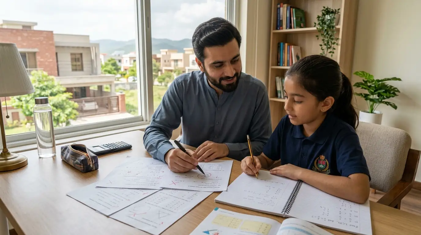Private home tutor in G 14 Islamabad reviewing a student's mathematics work