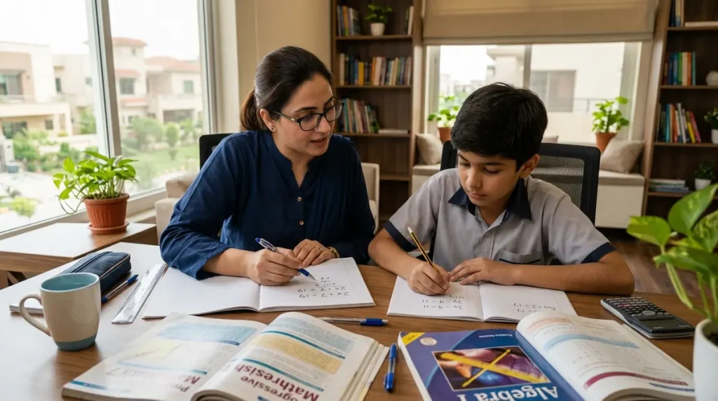 Home tutor in Bahria Town Islamabad teaching mathematics to a school student
