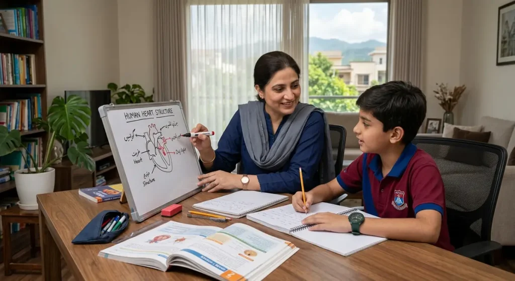 Home tutor in G 6 Islamabad teaching a student with a science diagram