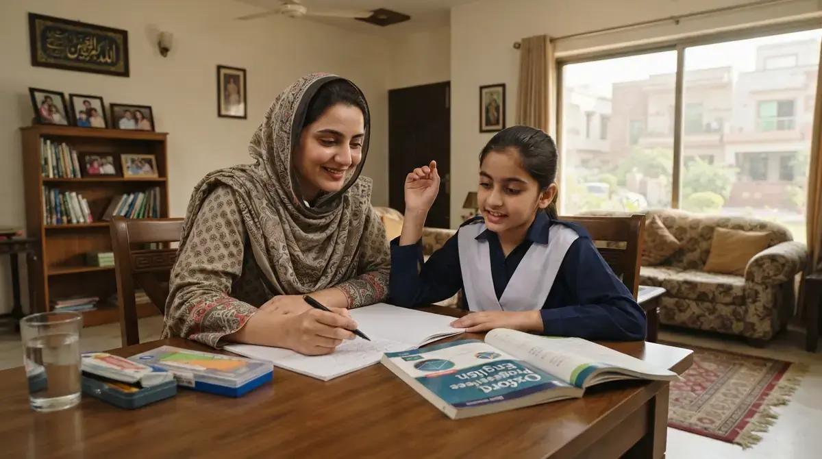 Female home tutor in Airport Housing Society Rawalpindi teaching a schoolgirl English