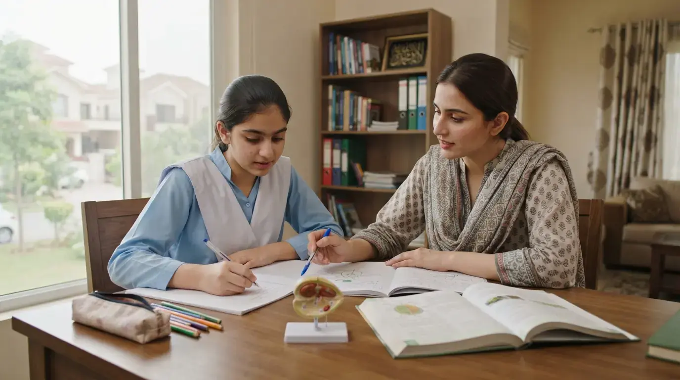 Home tutor in Ghauri Town Islamabad helping a student with science studies