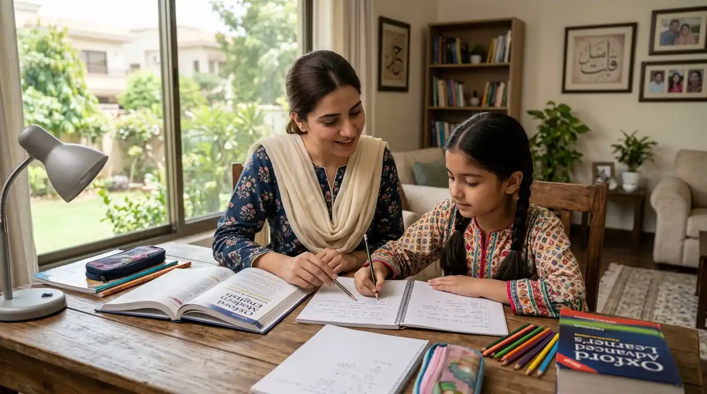 Home Tutor in E 7 Islamabad helping a young student improve mathematics and writing skills through personalized home tuition