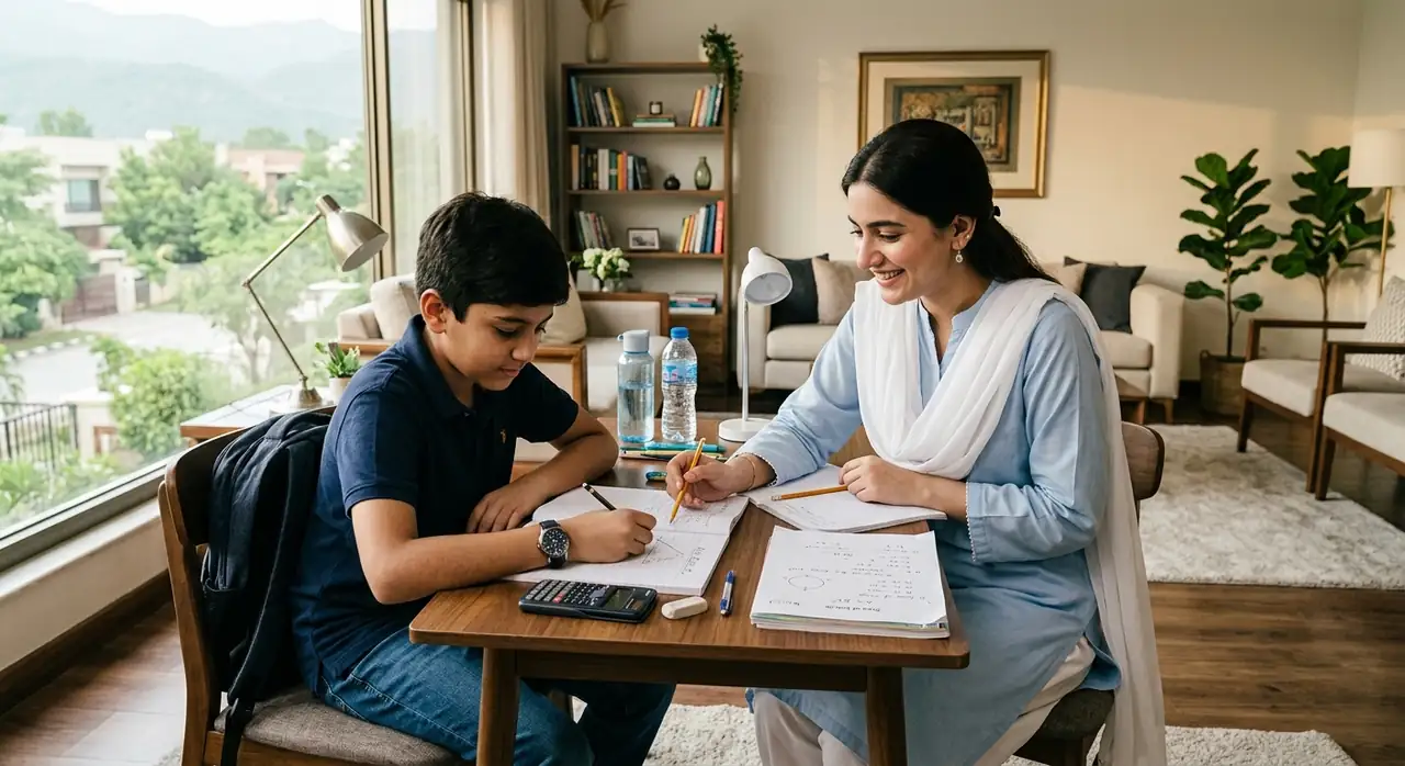 Home Tutor in F 11 Islamabad teaching a teenage student at home