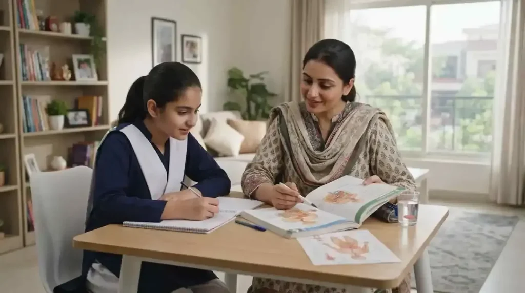 Home tutor in Jinnah Garden teaching English to a young student