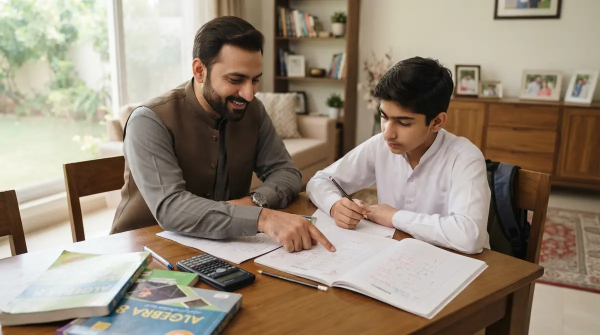 Home tutoring in Chak Shahzad with a tutor helping a student with schoolwork