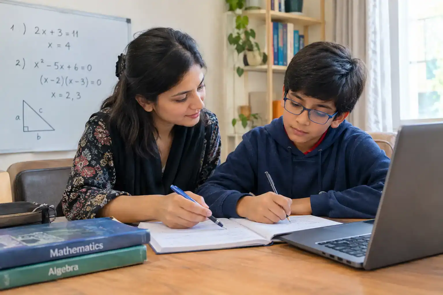 Math home tutor in Islamabad helping a student solve algebra problems at home