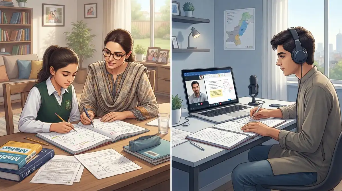 Home tutor in I 8 Islamabad teaching a student alongside online tutoring comparison