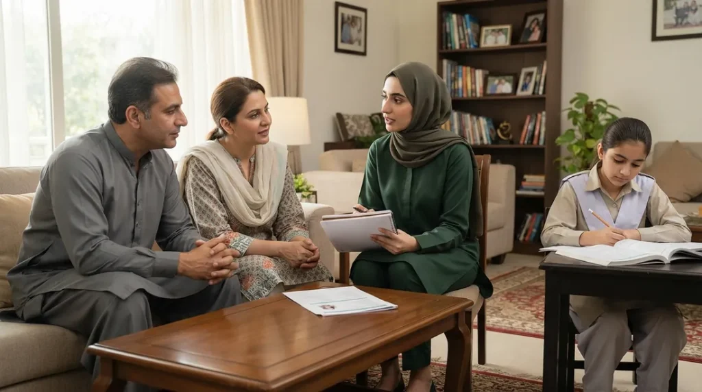 Parents meeting a home tutor in G 7 Islamabad