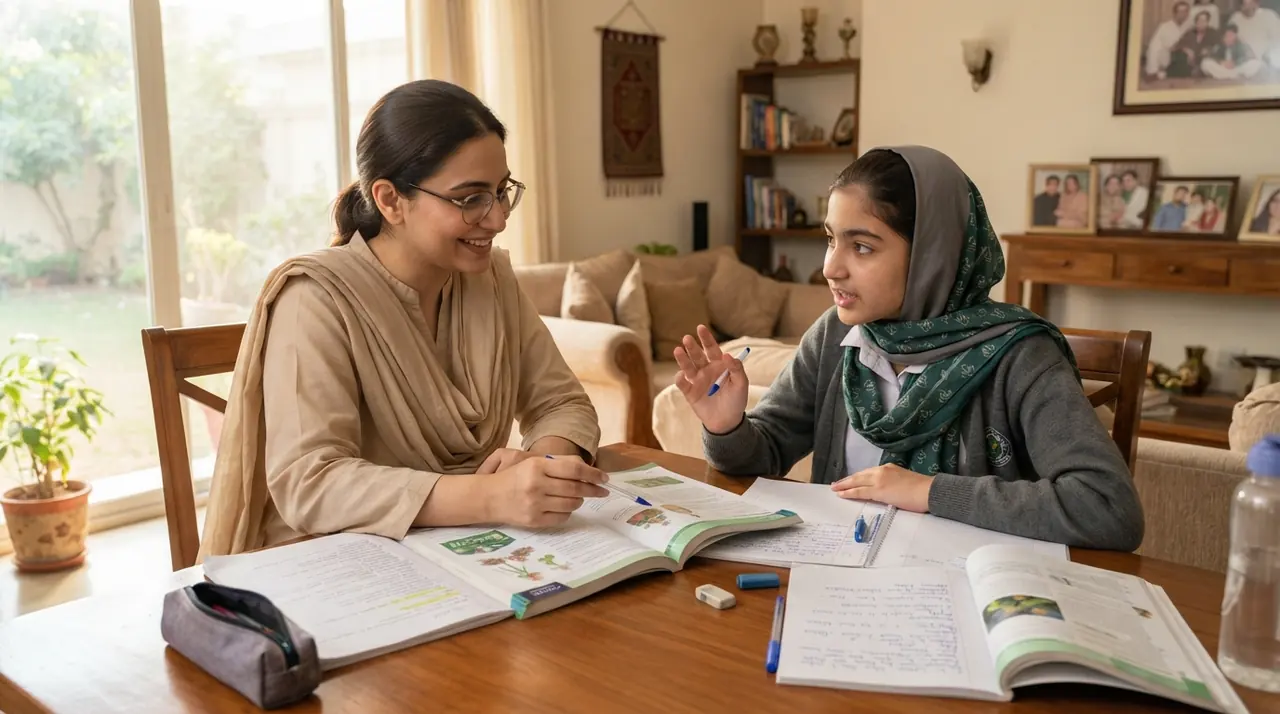 Home tutor in Gulraiz Rawalpindi helping a student with schoolwork