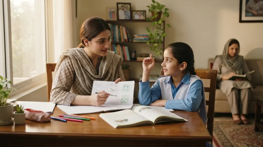 Home tutor in Cantt Rawalpindi explaining a science lesson to a student